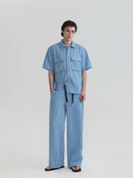 Striped Short-Sleeve Shirt and Pants Set 4