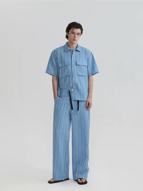 Striped Short-Sleeve Shirt and Pants Set 4