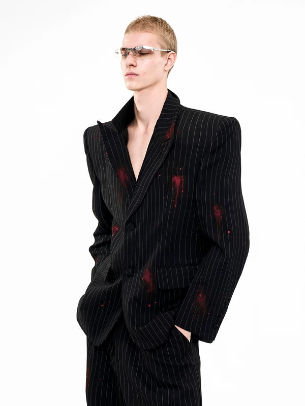 Striped Single-Breasted Slim Fit Suit Jacket 2