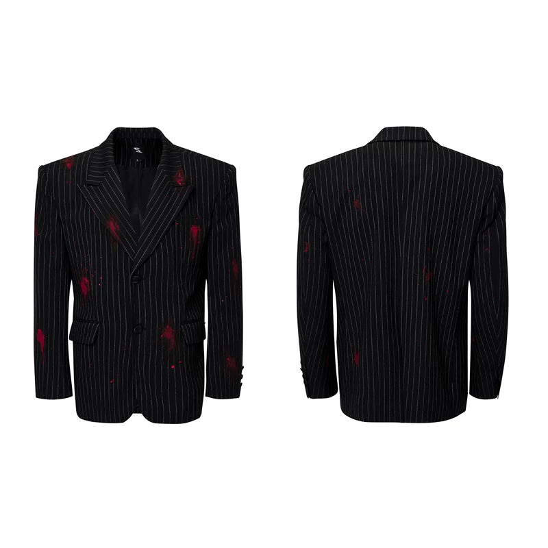 6106847135811,6106847135812,6106847135813,6106847135814, Striped Single-Breasted Slim Fit Suit Jacket