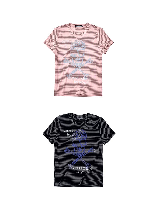 Striped Skull Rhinestone Print T-Shirt 5
