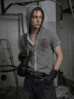 Striped Slim Fit Hooded Zipper Top 2