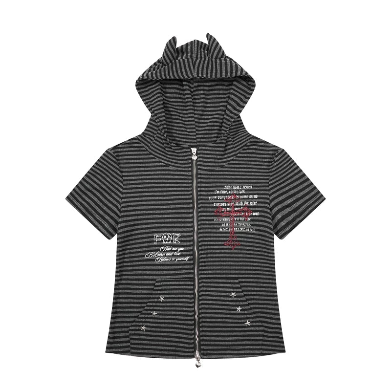 6254116123307,6088433688436,6088433688437, Striped Slim Fit Hooded Zipper Top