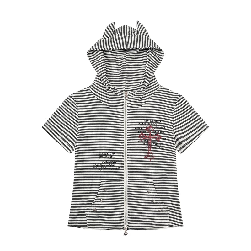 6254116123306,6254116123308,6254116123309, Striped Slim Fit Hooded Zipper Top