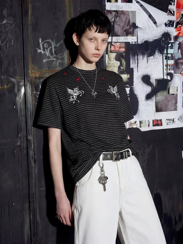 Striped Unicorn Embroidered Short-Sleeve T-Shirt 2