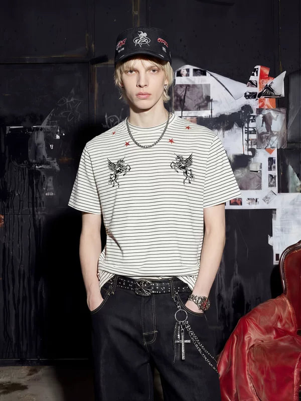 Striped Unicorn Embroidered Short-Sleeve T-Shirt 4