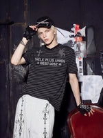Striped V-Neck Graphic Rhinestone T-Shirt 3