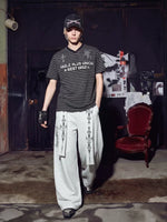 Striped V-Neck Graphic Rhinestone T-Shirt 5