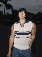 Striped V-Neck Mesh Knit Vest 1