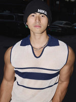 Striped V-Neck Mesh Knit Vest 5