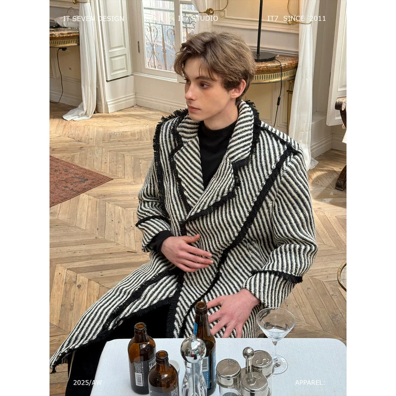 Striped Woven Twill Deconstructed Trench Coat 1