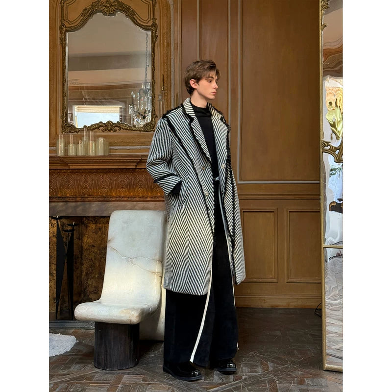 Striped Woven Twill Deconstructed Trench Coat 2
