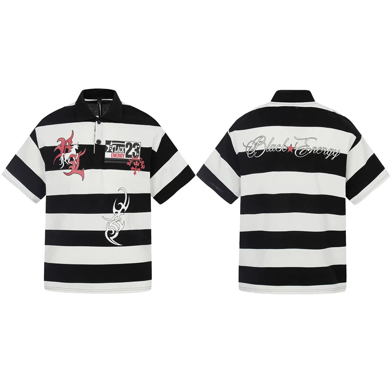 6065232793248,6065232793249,6065232793250,6065232793251, Striped Y2K Graphic Polo T-Shirt
