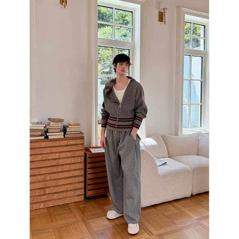 Striped Zip Front High-Neck Knit Sweater 4