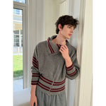 Striped Zip Front High-Neck Knit Sweater 5