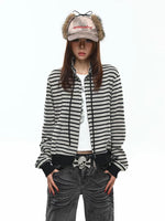 Striped Zip-Up High Neck Hoodie 1