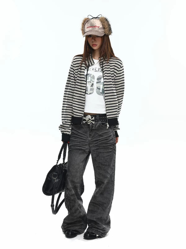 Striped Zip-Up High Neck Hoodie 5