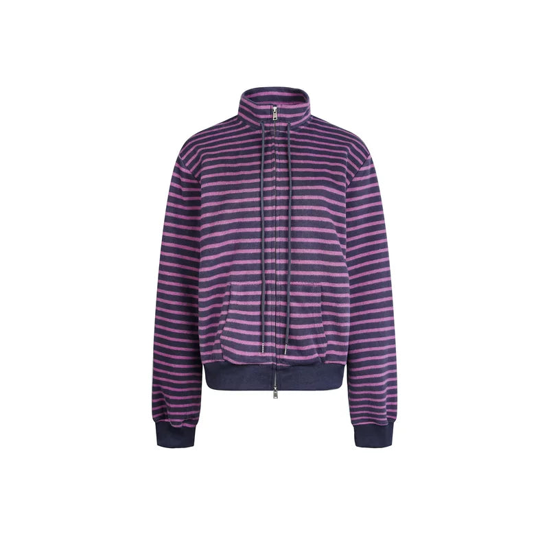 6025494704616,6025494704617,6025494704618,6025494704619, Striped Zip-Up High Neck Hoodie