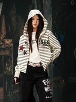 Striped Zip-Up Hoodie Jacket with Graphics 2