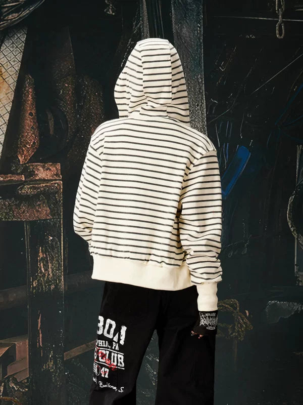 Striped Zip-Up Hoodie Jacket with Graphics 3