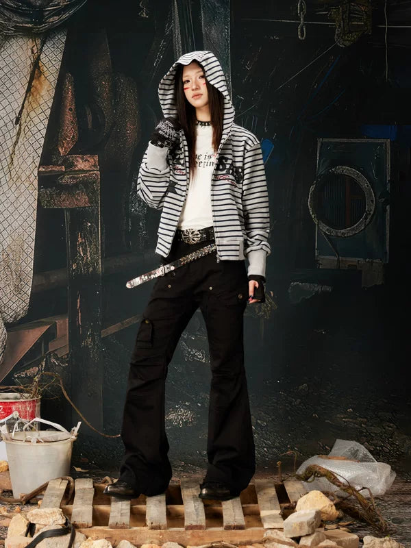 Striped Zip-Up Hoodie Jacket with Graphics 4