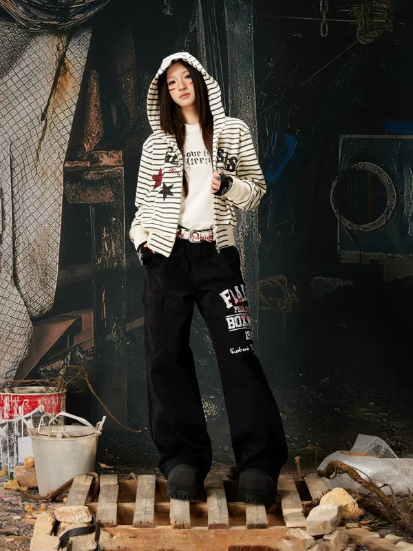 Striped Zip-Up Hoodie Jacket with Graphics 5