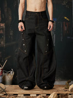 Structural Rivet Wide-Leg Denim Pants 1