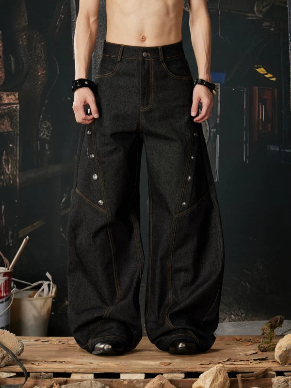 Structural Rivet Wide-Leg Denim Pants 1