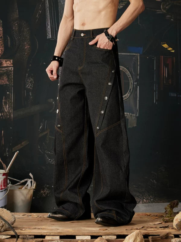 Structural Rivet Wide-Leg Denim Pants 2