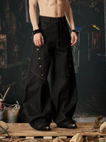 Structural Rivet Wide-Leg Denim Pants 3