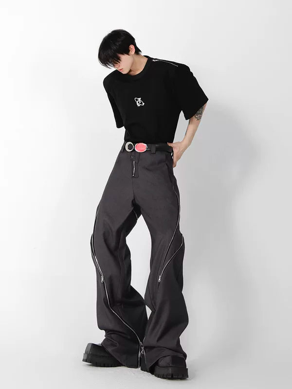 Structural Zippered Flared Straight Leg Pants 5