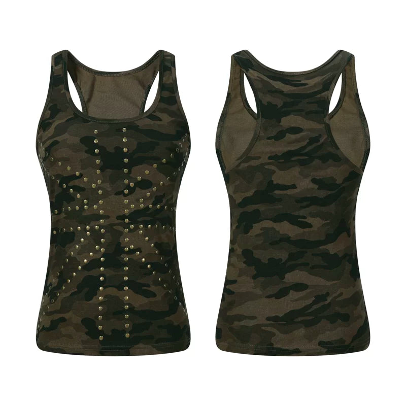 6066107825341,6066107825342,6066107825343, Studded Camouflage Slim Fit Vest