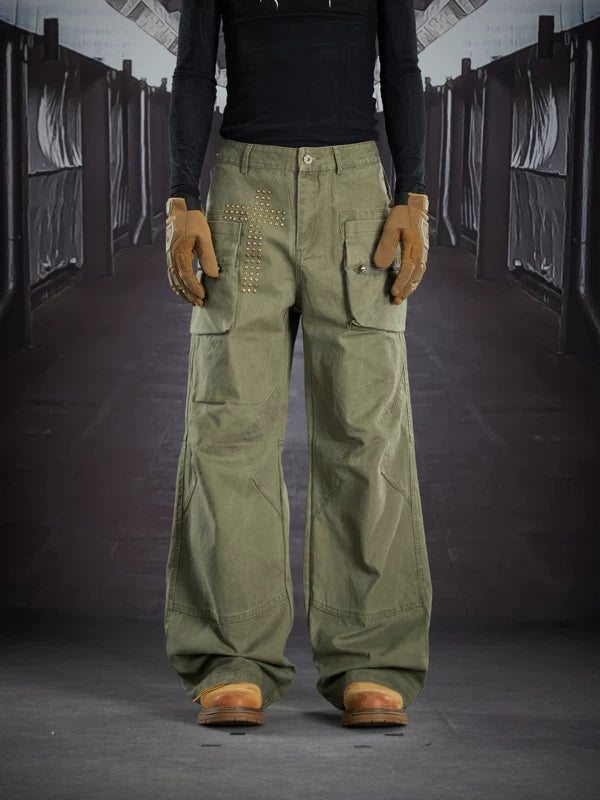 Studded Cross Multi-Pocket Workwear Pants 1