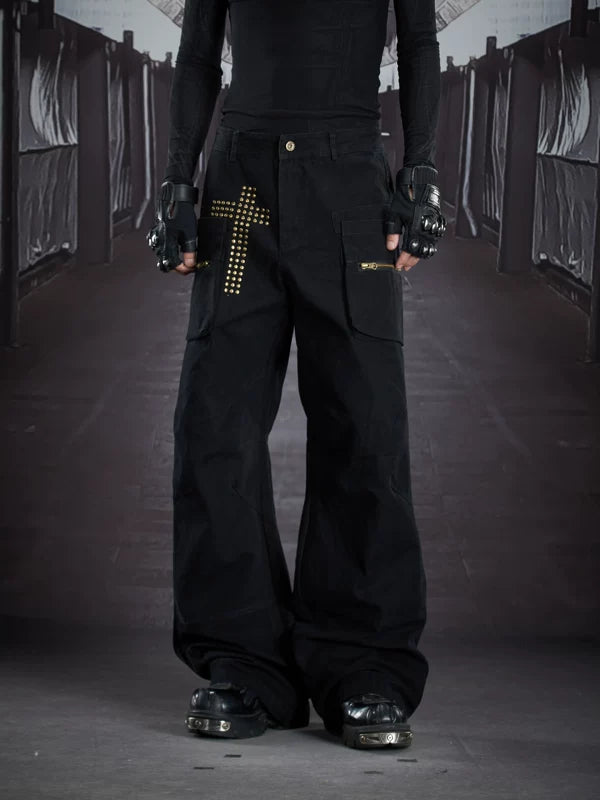 Studded Cross Multi-Pocket Workwear Pants 2