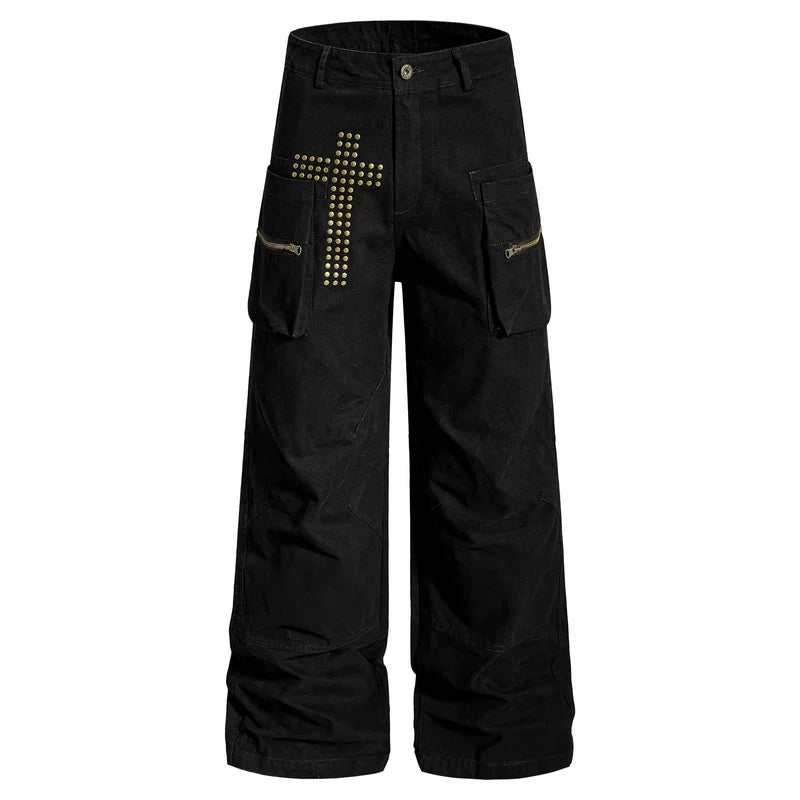 6162185466212,6162185466213,6162185466214,6162185466215,6162185466216, Studded Cross Multi-Pocket Workwear Pants
