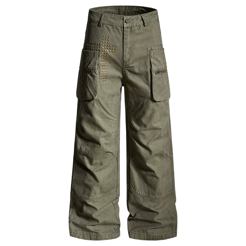 6162185466217,6162185466218,6162185466219,6162185466220,6162185466221, Studded Cross Multi-Pocket Workwear Pants