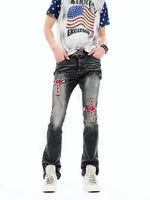 Studded Cross Patchwork Flared Jeans Pants 4