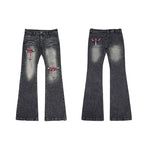 6244179794262,6244179794263,6244179794264,6244179794265, Studded Cross Patchwork Flared Jeans Pants