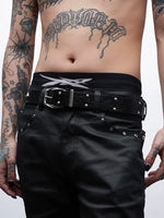 Studded Cross Print Leather Belt 2