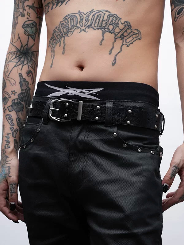 Studded Cross Print Leather Belt 2