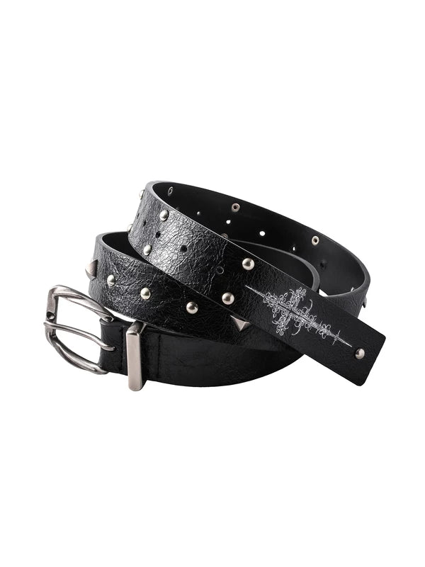 Studded Cross Print Leather Belt 5