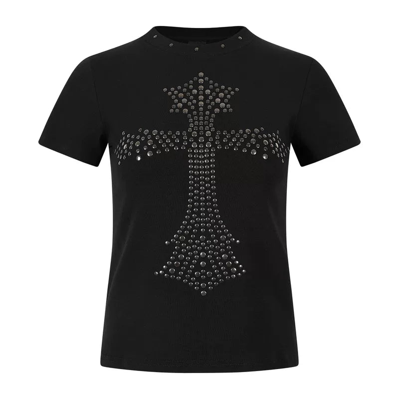 6076615516225,6076615516226, Studded Cross Short-Sleeve T-Shirt