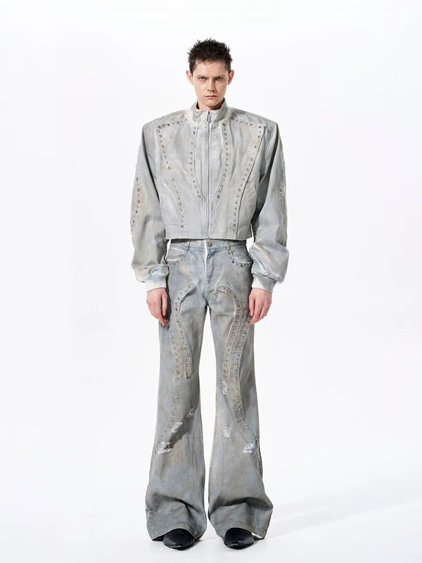 Studded Deconstructed Short Denim Jacket 4