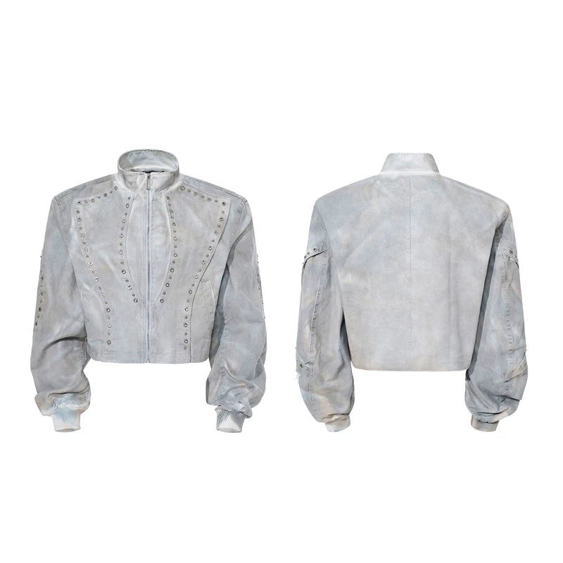 6026184816094,6026184816095,6026184816096,6026184816097, Studded Deconstructed Short Denim Jacket