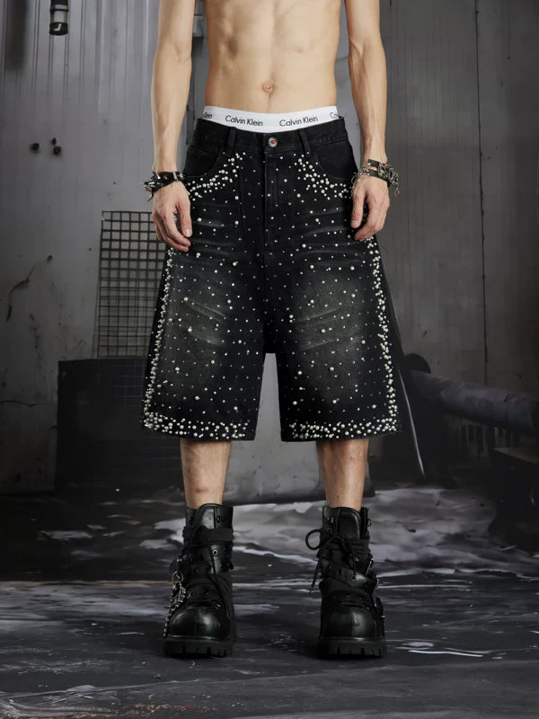 Studded Distressed Denim Shorts 1
