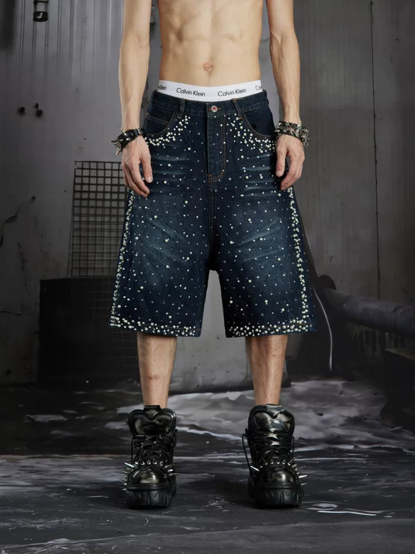 Studded Distressed Denim Shorts 2