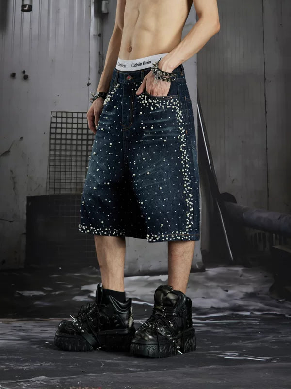 Studded Distressed Denim Shorts 3