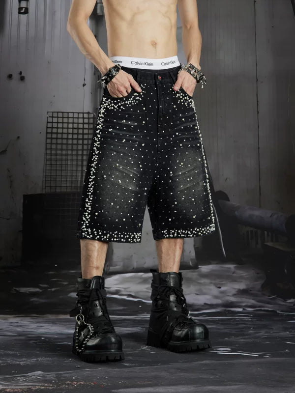 Studded Distressed Denim Shorts 5
