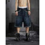 6087097600186,6087097600187,6087097600188, Studded Distressed Denim Shorts