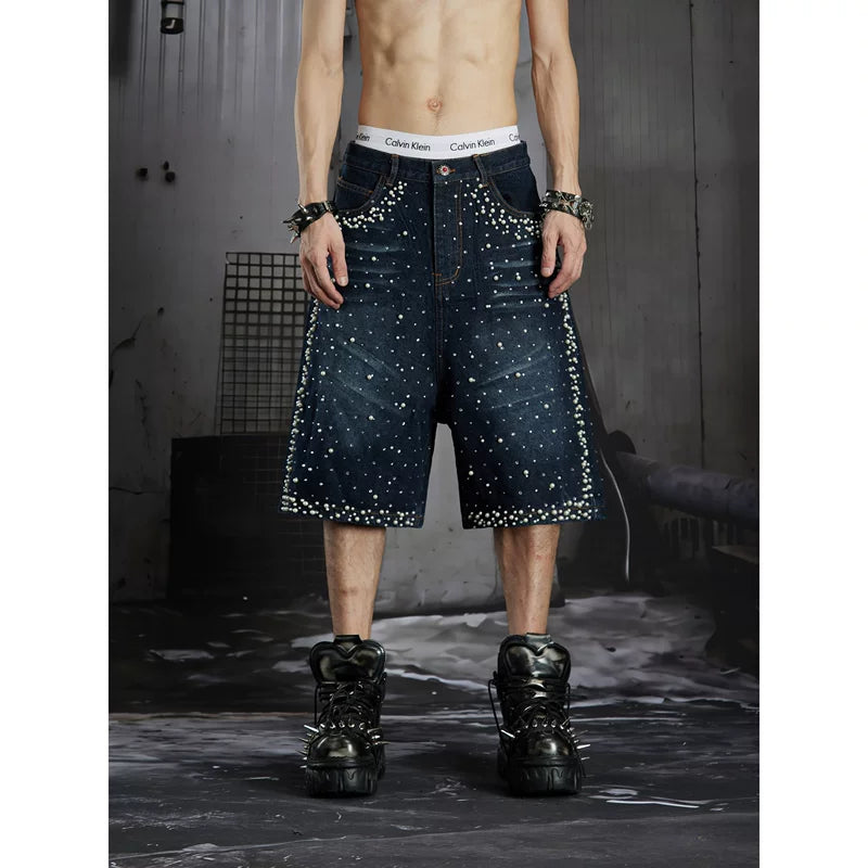 6087097600186,6087097600187,6087097600188, Studded Distressed Denim Shorts